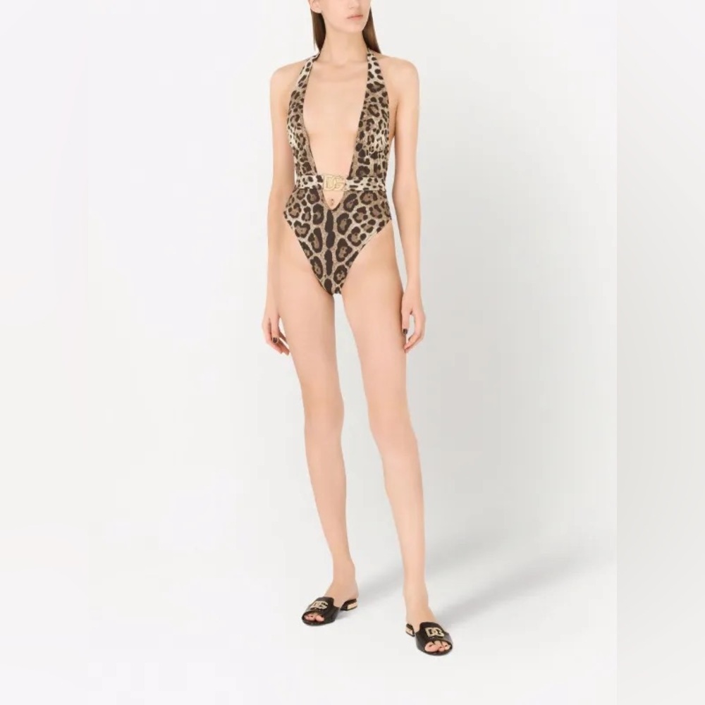 🆕 DG LEOPARD-PRINT ONE-PIECE SWIMSUIT WITH BELT🆕